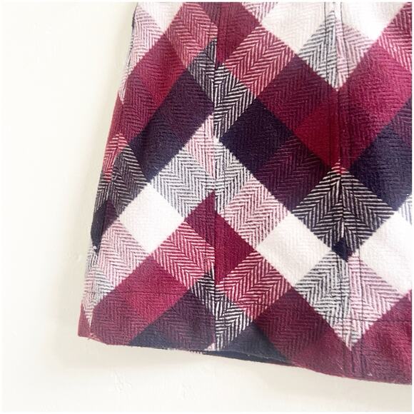 Free People Twiggy Herringbone Wool Like Mini Skirt Size 0 Maroon Ivory Boho - Picture 7 of 10